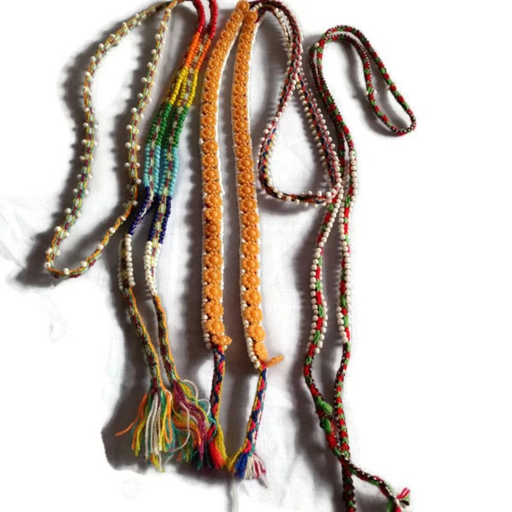 3 Handwoven Ties Decorated with Multicolor Beads